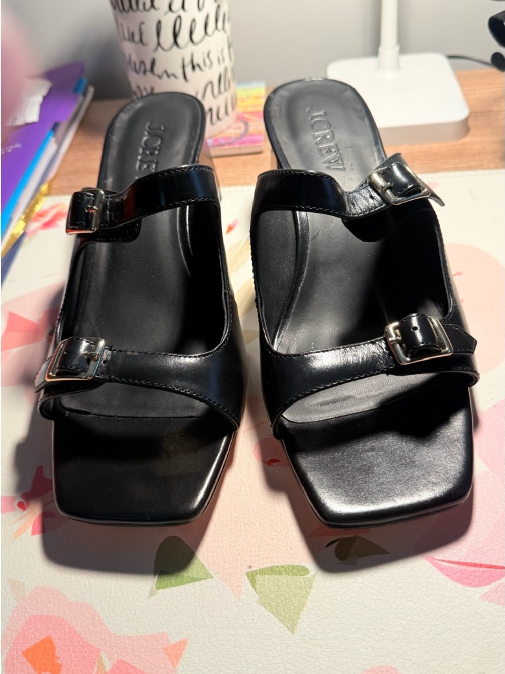 J. Crew Black Double-Buckle Block Heel Sandals - Picture 7 of 7